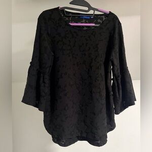 Apt. 9 Black Floral Jacquard Bell Sleeve Women's Top